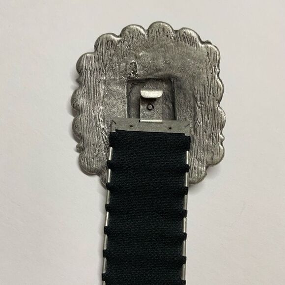 Vintage Belt Rocker Biker Large Ornate Buckle Pewter Toned Floral Turquoise 30” - Picture 4 of 9